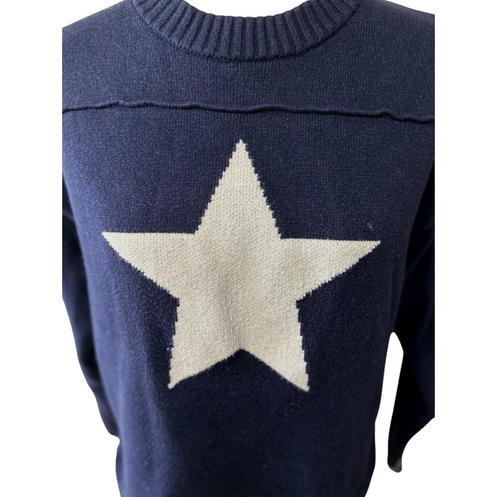 Arden B Navy Star Intarsia Sweater Pull Over Crew Neck S/M Americana Coastal - Picture 8 of 9